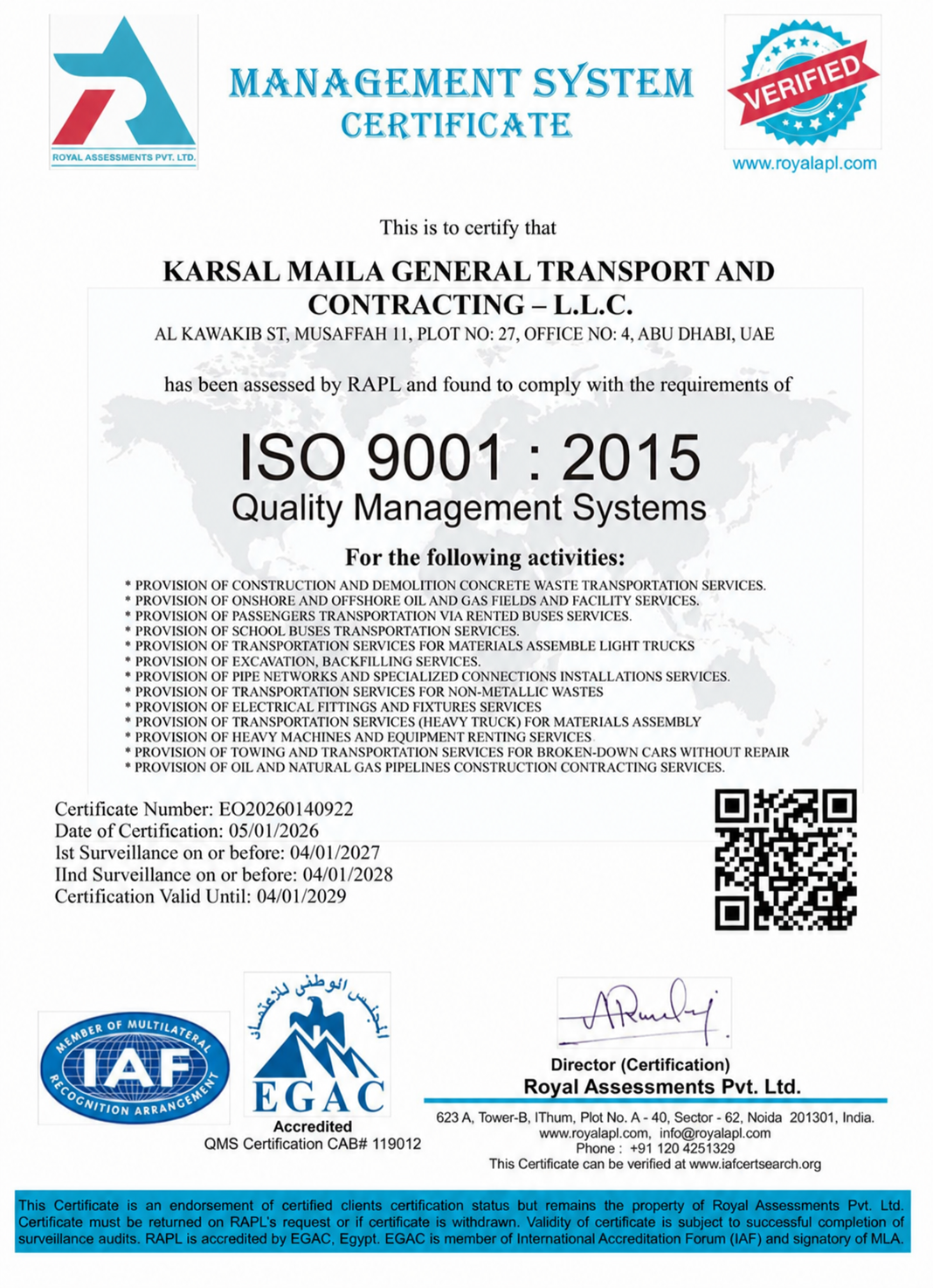 Quality Management Certificate