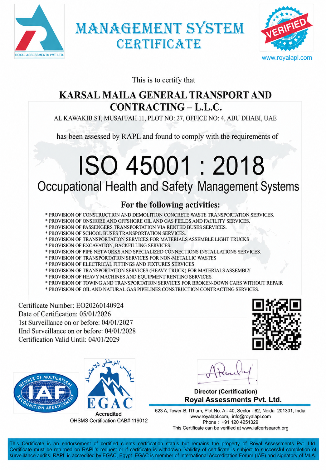 Occupational Health & Safety Certificate